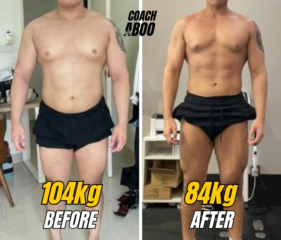 Client before and after: 104kg to 84kg